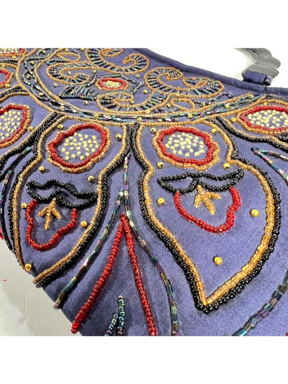 Handcrafted Beaded Purple Evening Bag Intricate Embroidery Sturdy Handles Purse - Picture 2 of 14